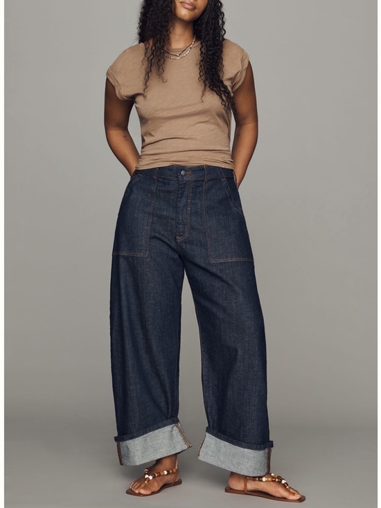 Pilcro Denim - Pilcro Wide-Leg Dark Indigo Cuffed Jeans